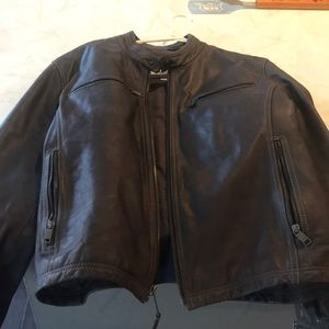 Large Andrew Marc brown leather motorcycle jacket